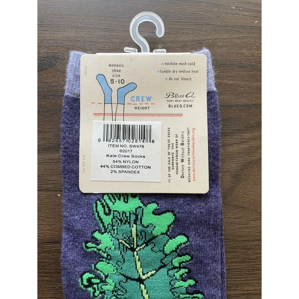 Blue Q Womens Crew Socks Kale Is On Everything These Days Size 5-10 Purple Green